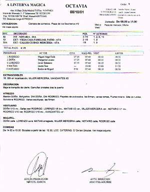 El plan de rodaje, pese a que existe, est� llevando de cabeza a m�s de un t�cnico: Patino no utiliza gui�n t�cnico, todo est� en su cabeza.