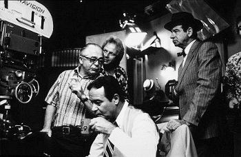 Billy con sus inseparables Jack Lemmon y Walter Matthau durante el rodaje de su última obra maestra conjunta: "Primera plana".
